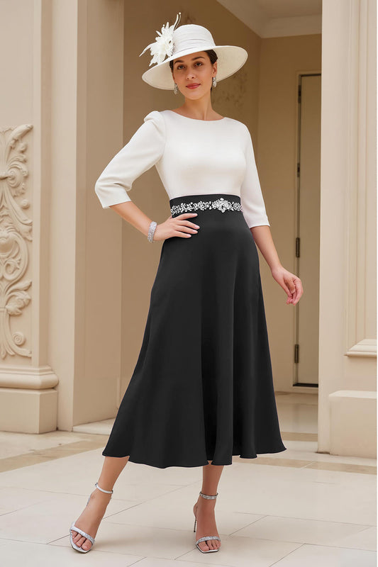 Black and White A-Line Bateau Neck Mother of the Bride Dress