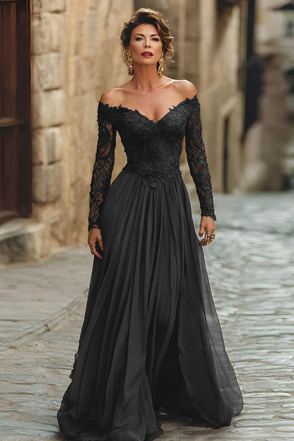 A Line Cabernet Off the Shoulder Maxi Mother of the Bride Dress