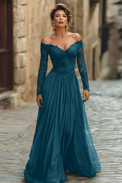 A Line Cabernet Off the Shoulder Maxi Mother of the Bride Dress