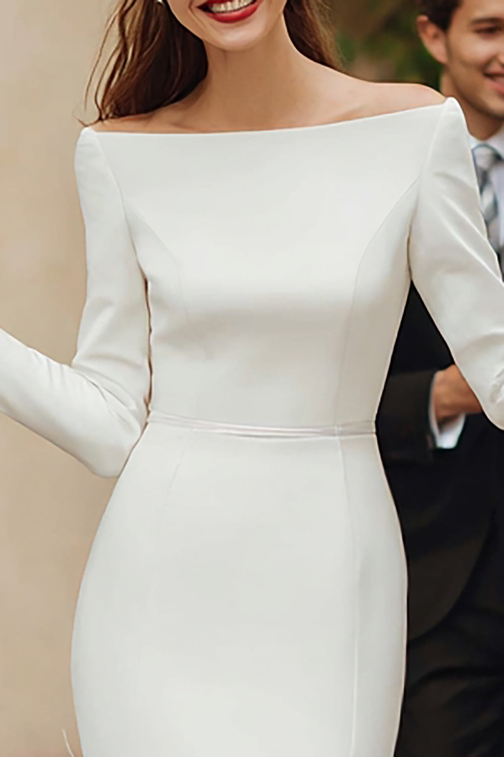 Ivory Bodycon Satin Short Wedding Dress with Feathers