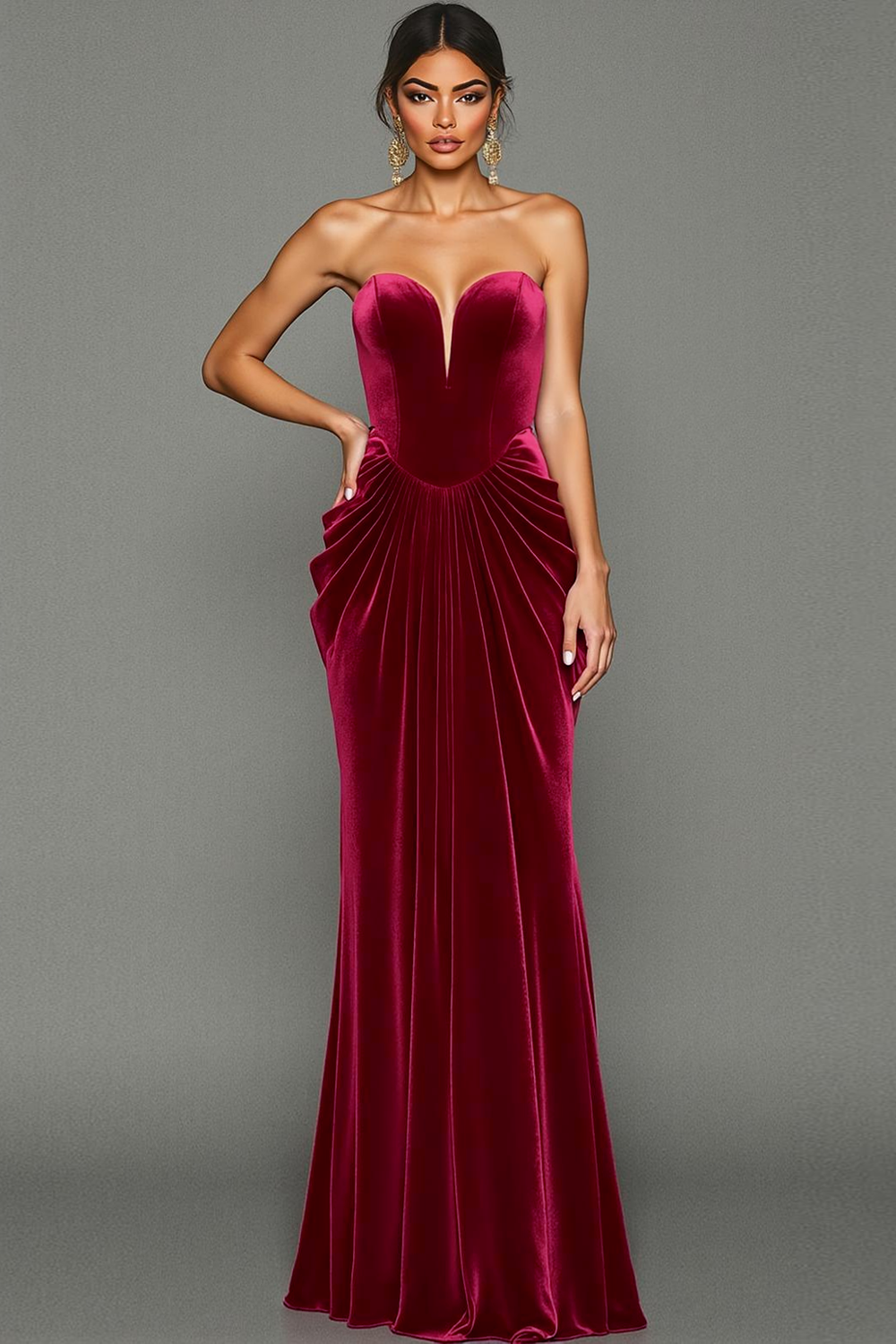 Cabernet Mermaid Strapless Long Formal Dress