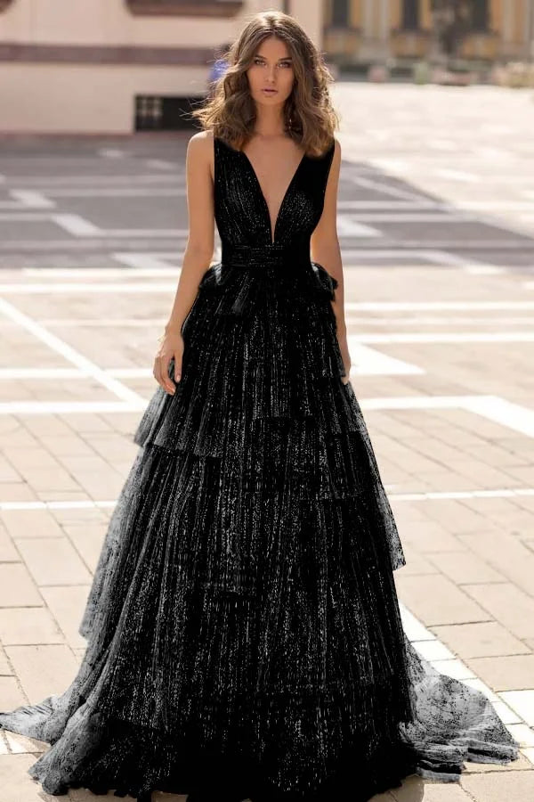 Champagne V-Neck Tulle Stunning Prom Dress ZT0664
