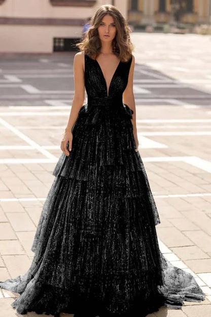 Champagne V-Neck Tulle Stunning Prom Dress ZT0664