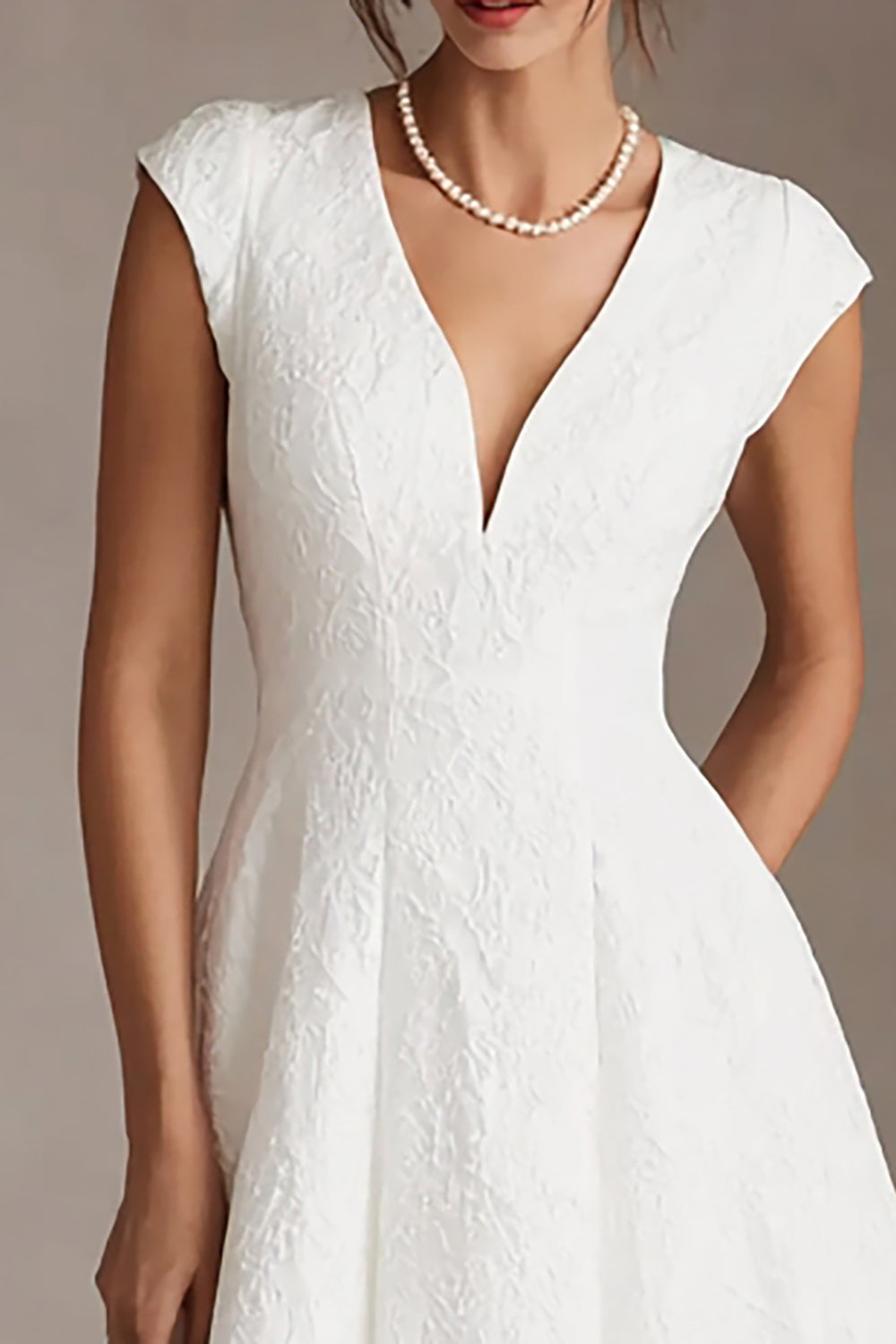Simple White V-Neck A Line Midi Wedding Reception Dress