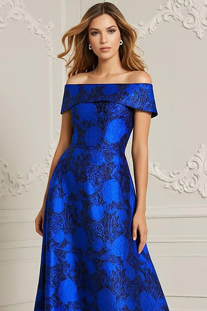 Off-Shoulder Sleeveless Satin A-Line Mother of the Bride Dress