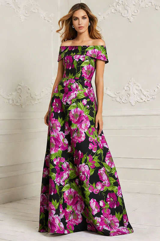 Bateau-Neck Sleeveless Floor-Length Pleated A-Line Mother of the Bride Dress