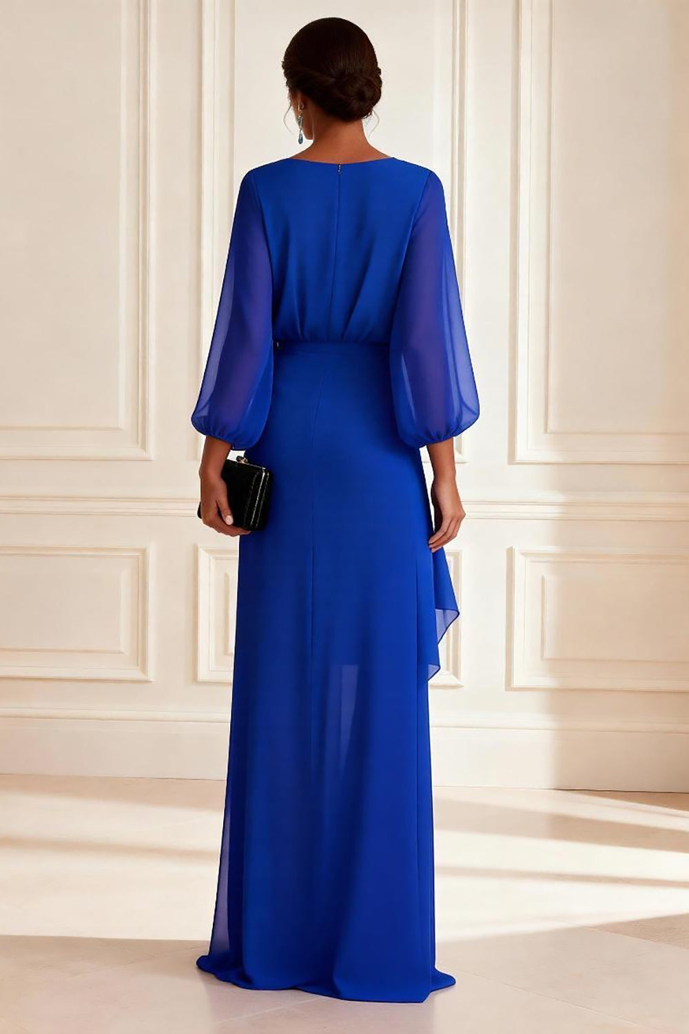 Royal Blue V-Neck Chiffon Asymmetrical Mother of the Bride Dress