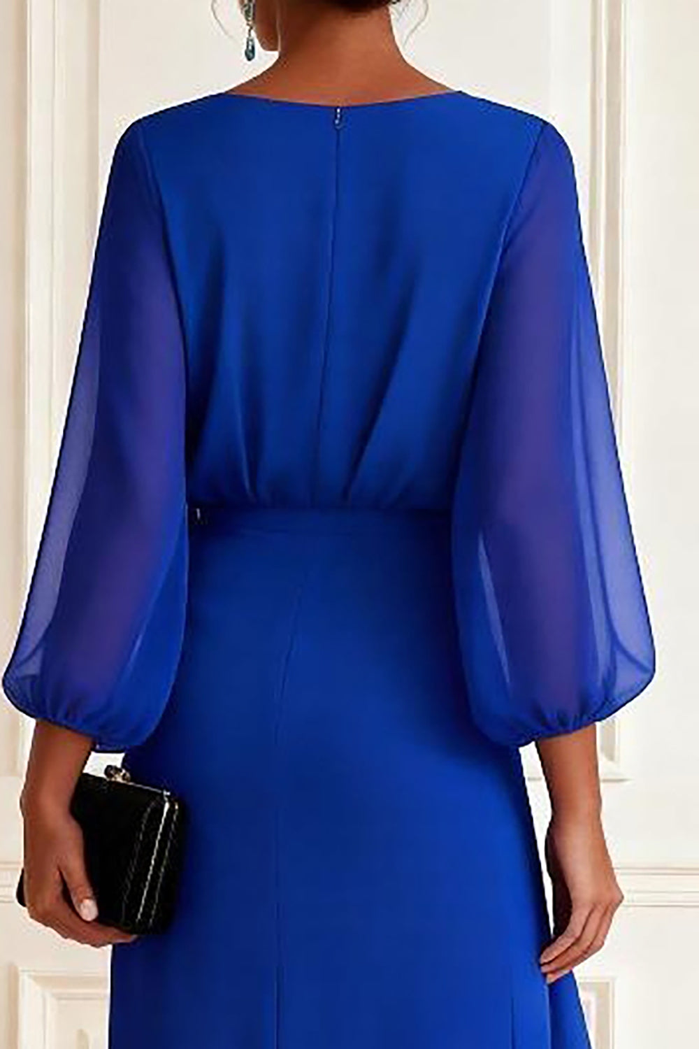 Royal Blue V-Neck Chiffon Asymmetrical Mother of the Bride Dress