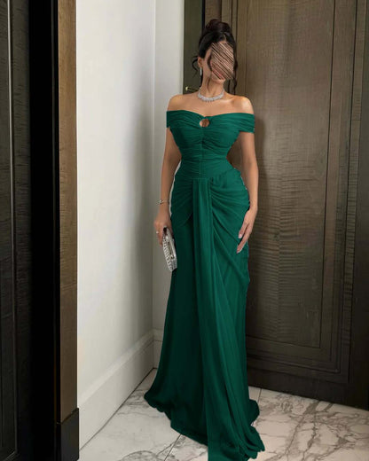 Chiffon Off-The-Shoulder Strapless Sleeveless Long Mermaid Prom Dress