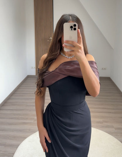 Off Shoulder V-Neck Beads Cap Sleeves High Split Pleats Evening Formal Dress