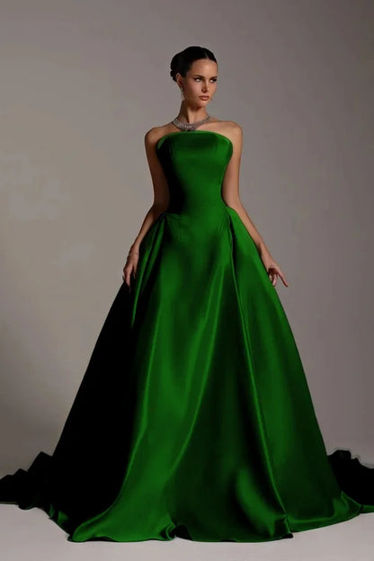 Champagne Strapless A-Line Elegant Prom Dress