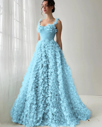 Square Neck Spaghetti Straps Sleeveless Long A-Line Prom Dress