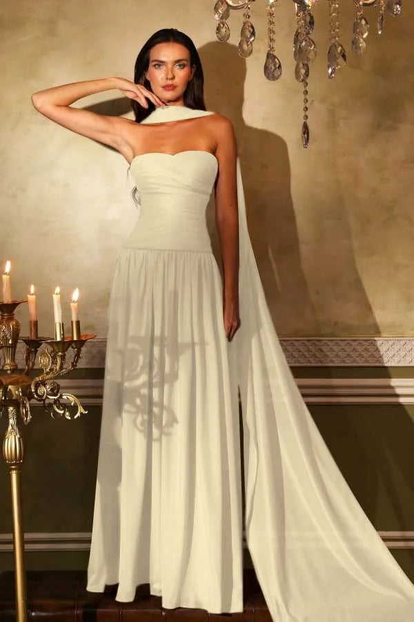 Burnt Orange Chiffon Strapless Prom Dress ZT0659