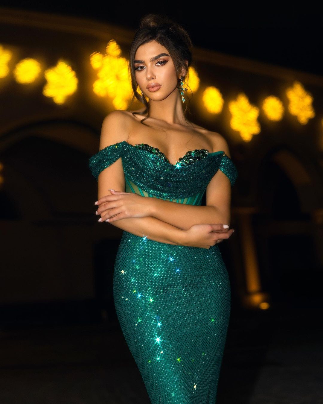 Dark Green Seuqins Prom Dress Off-the-Shoulder Long Mermaid Gown