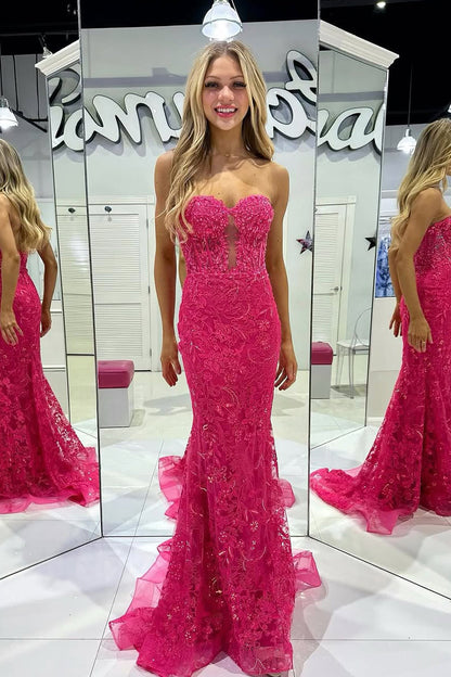 Cute Mermaid Sweetheart Keyhole Lace Prom Dress