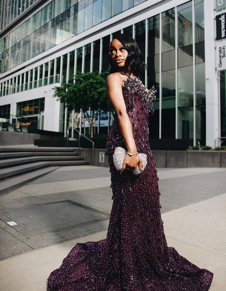 Mermaid Sweetheart Grape Sequins Prom Dresses With Beads