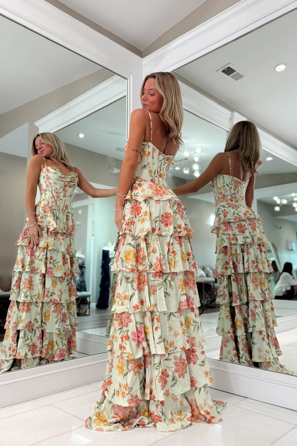 Fashion A Line Sweetheart Floral Chiffon Prom Dress with Slit