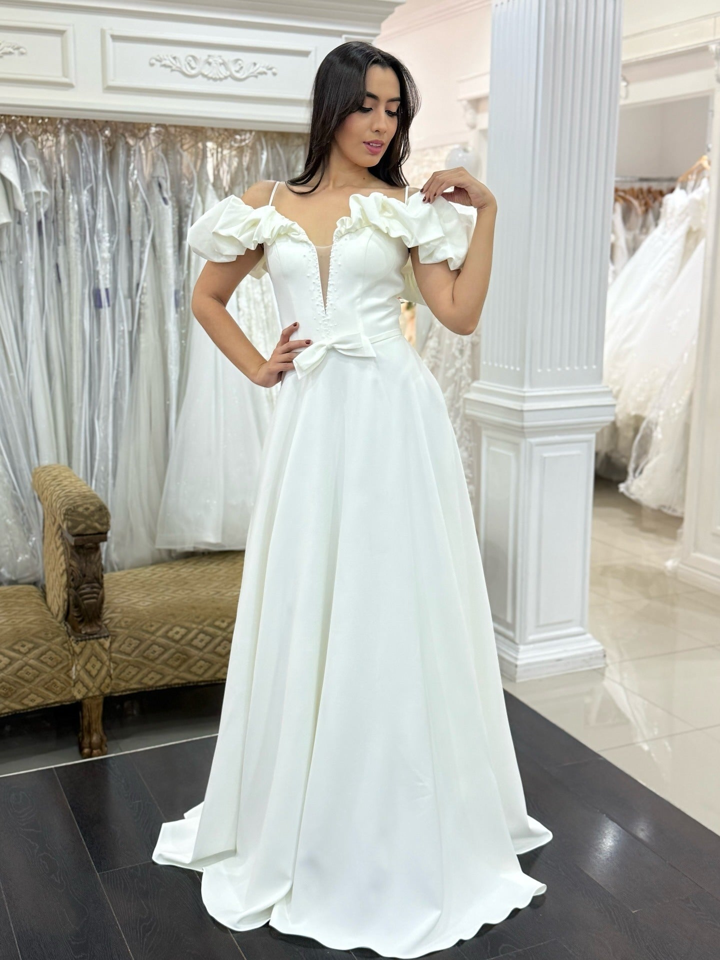 A Line Wedding Dresses Elegant Off Shoulder Wedding Gown