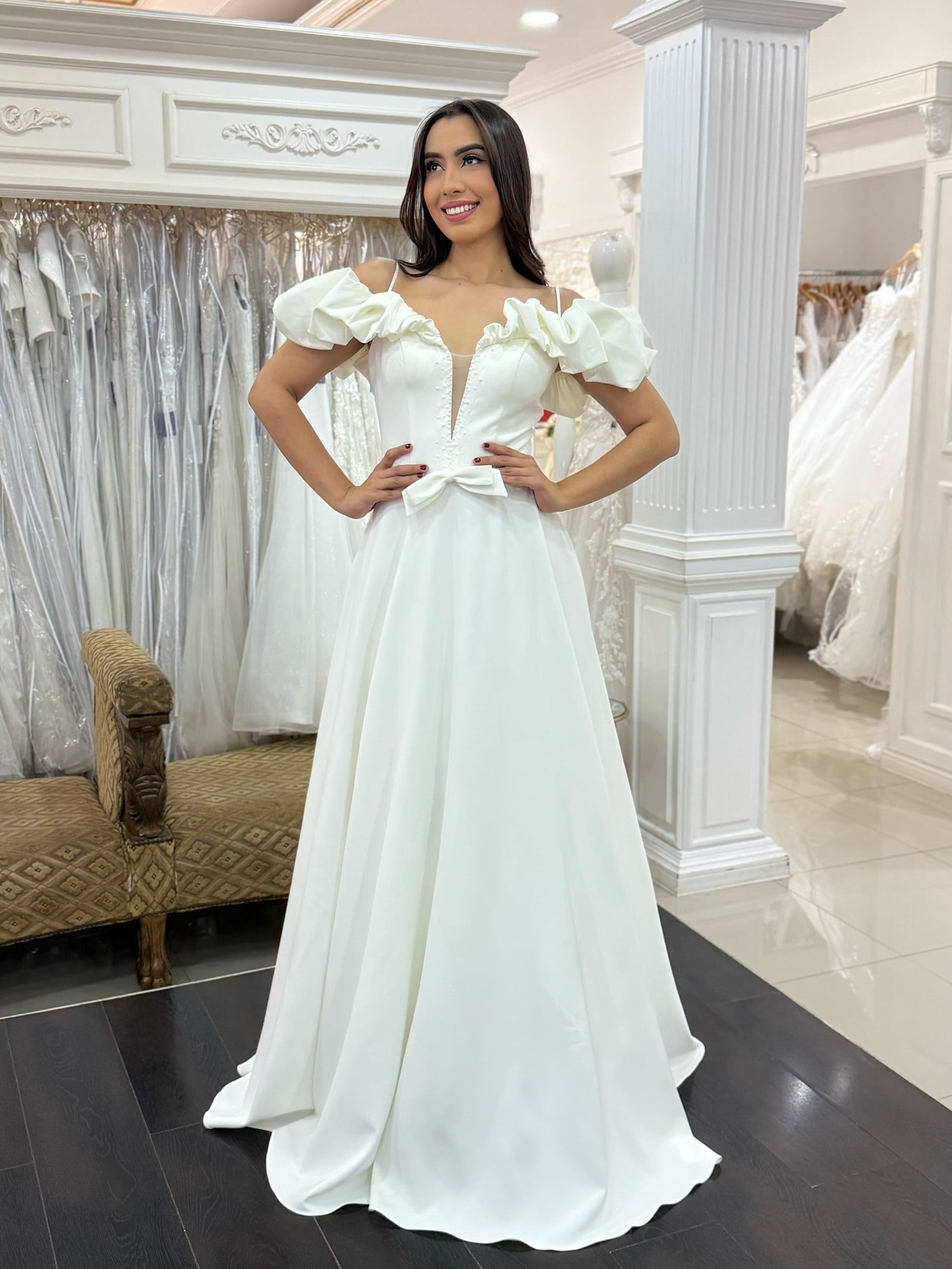 A Line Wedding Dresses Elegant Off Shoulder Wedding Gown