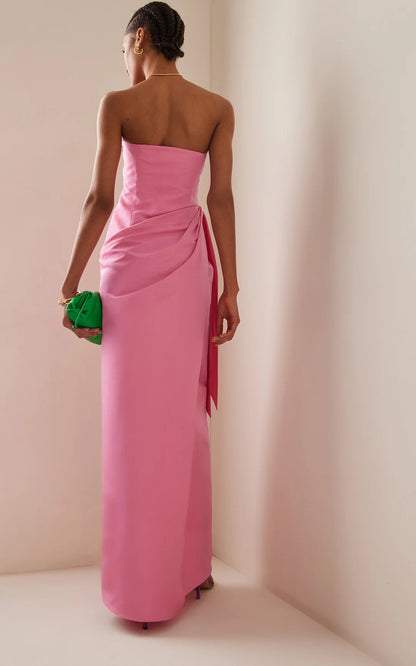 Fashion Pink Strapless Sleeveless Prom Dress
