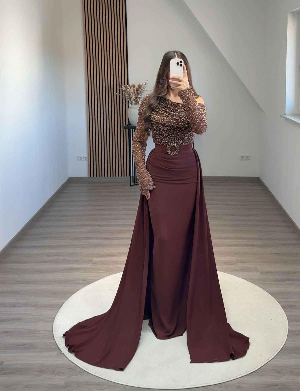 A-Line One Shoulder Beads Evening Dress