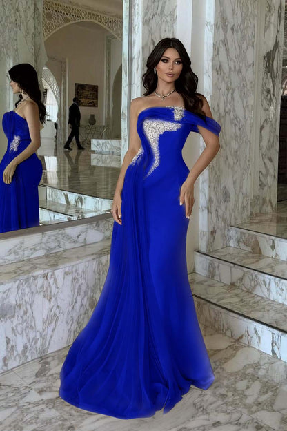 One Shoulder Sleeveless Long Mermaid Prom Dress With Beading