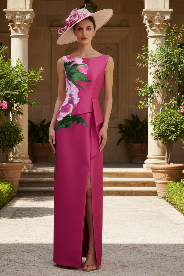 Flowers Floral Print Mermaid Side Slit Evening Dress