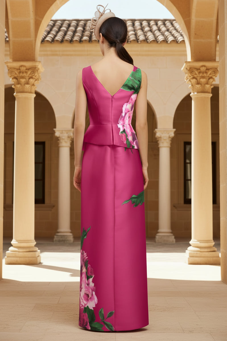 Flowers Floral Print Mermaid Side Slit Evening Dress