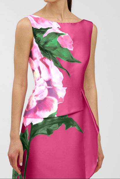 Flowers Floral Print Mermaid Side Slit Evening Dress