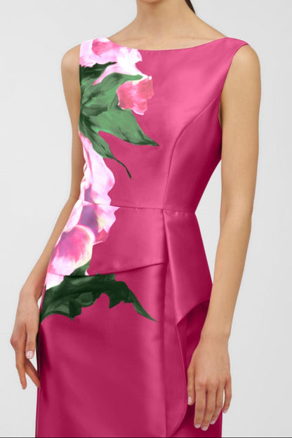Flowers Floral Print Mermaid Side Slit Evening Dress