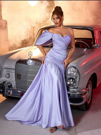 Chic Purple Strapless Pleated Mermaid Prom Dress