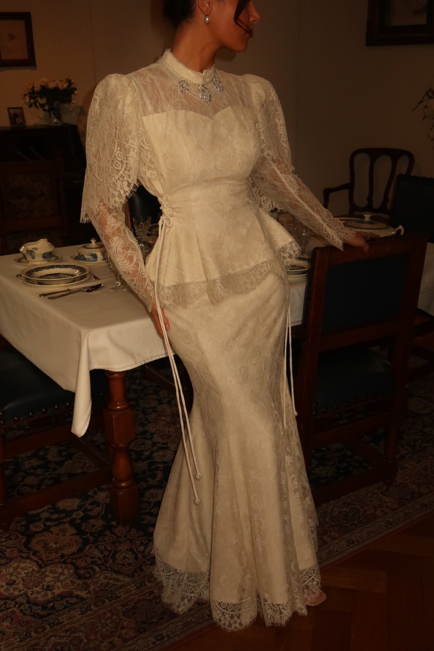 Elegant Suit Ivory Long Sleeves A-Line Evening Dress
