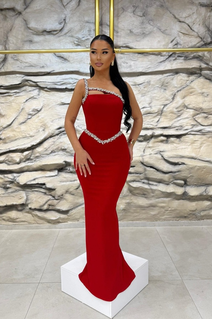 Sleeveless One Shoulder Long Mermaid Prom Dress With Beading
