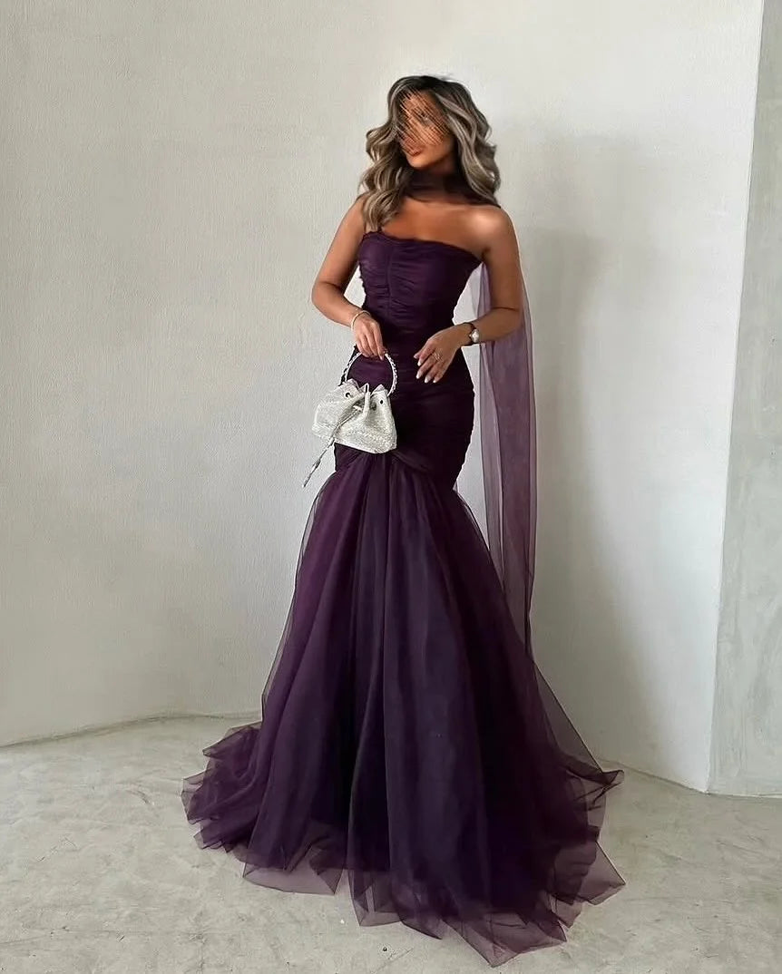 Grape Strapless Mermaid Tulle Prom Dress ZT0707