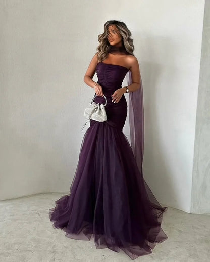 Grape Strapless Mermaid Tulle Prom Dress ZT0707