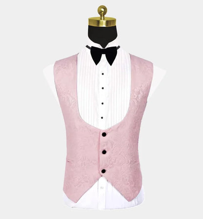 Reception Suit For Groom Jacquard Pink Tuxedo On Sale