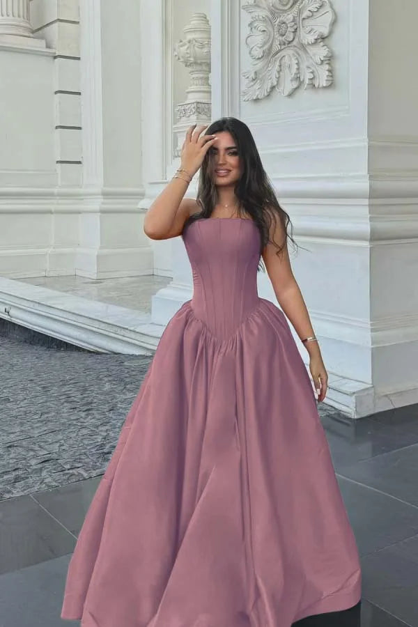 Fuchsia Strapless A-line Long Prom Dress