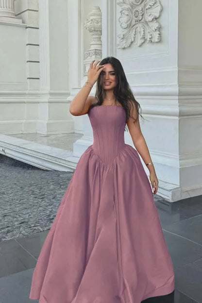 Fuchsia Strapless A-line Long Prom Dress