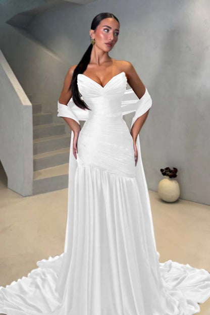 Chiffon Strapless Sleeveless Long Mermaid Prom Dress With Pleated