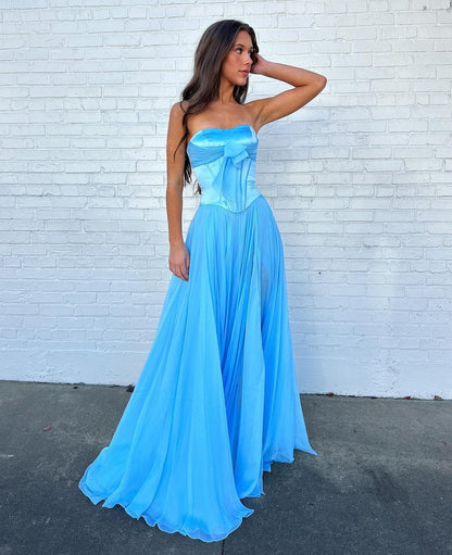 Chiffon Corset Prom Dresses Sweetheart Pleated Evening Party Gowns