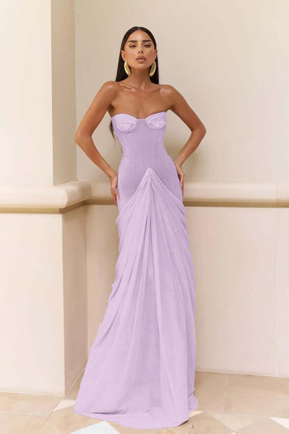 Glamorous Nude Strapless Prom Dress