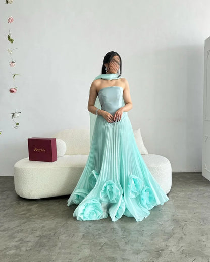 Stunning Mint Green Pleated Strapless Prom Dress