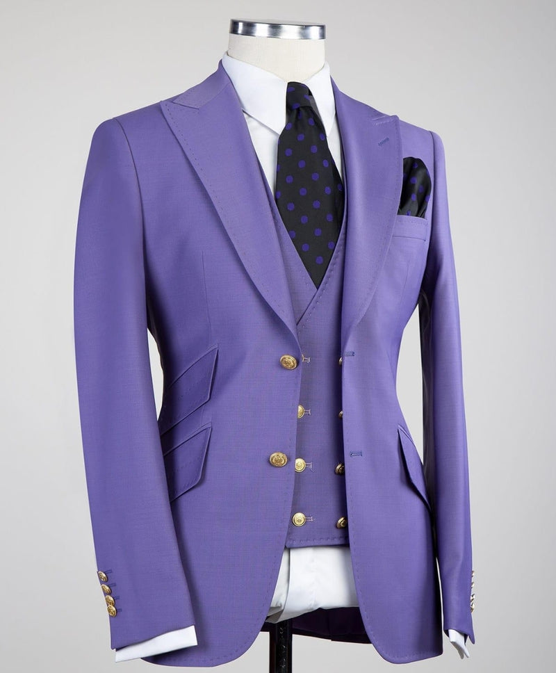 Clifford Chic Purple Peaked Lapel Three Pieces Best Fitted Men Suits