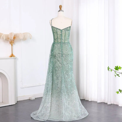 Luxury Blue One Shoulder Evening Dress with Overskirt