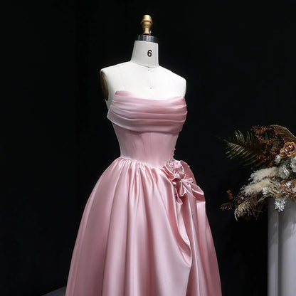 Pink Crystal Strapless High Slit Elegant Evening Dress