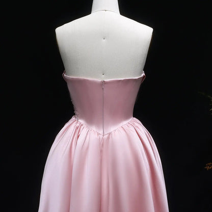 Pink Crystal Strapless High Slit Elegant Evening Dress