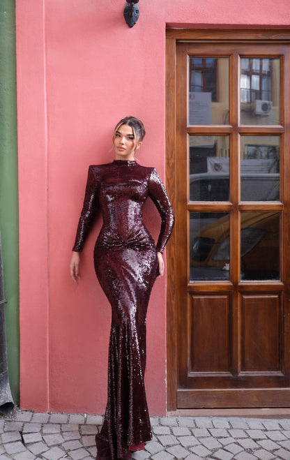 Long Sleeve Sequin Sheath Dress