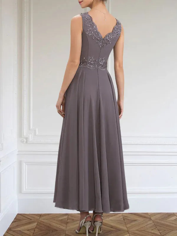 A-line V-Neck Ankle-Length Chiffon Mother of the Bride Dress