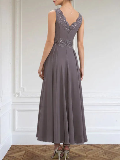 A-line V-Neck Ankle-Length Chiffon Mother of the Bride Dress
