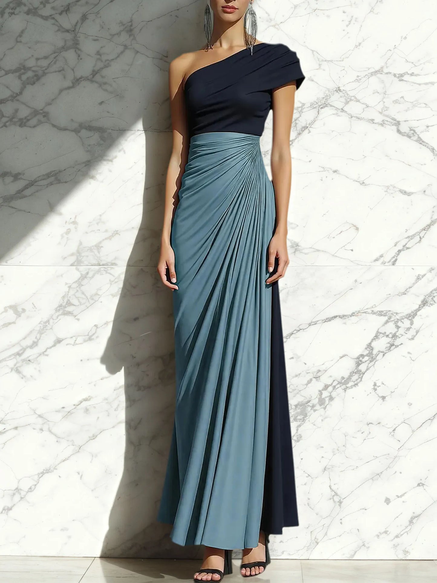 Sheath One Shoulder Ruched Maxi Formal Dress